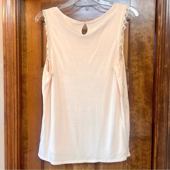 Tank Top Lauren Conrad Floral Crochet Lace Trim Metallic Gold‎ Print Sz L EUC - Picture 2 of 13